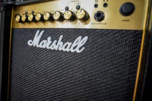 a close up of a marshall amp amp
