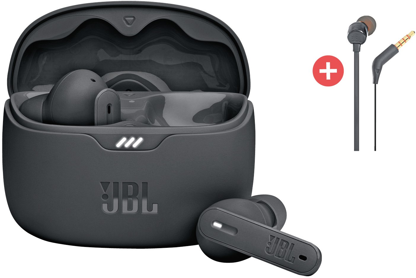 JBL Tune Beam True Wireless Kopfhörer (sw) + Dein Geschenk: JBL T110 In-Ear-Kopfhörer (sw)