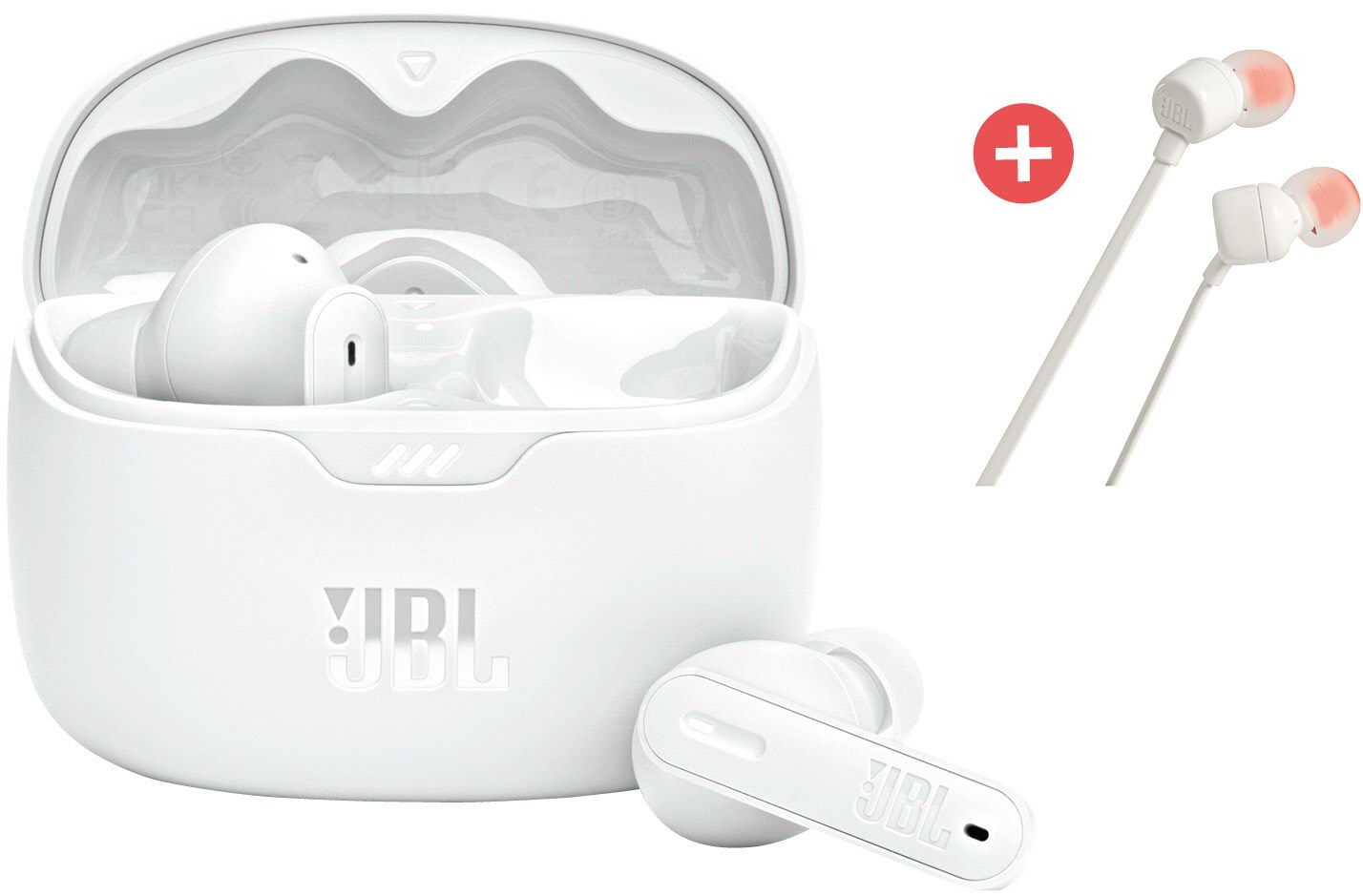 JBL Tune Beam True Wireless Kopfhörer (ws) + Dein Geschenk: JBL T110 In-Ear-Kopfhörer (ws)