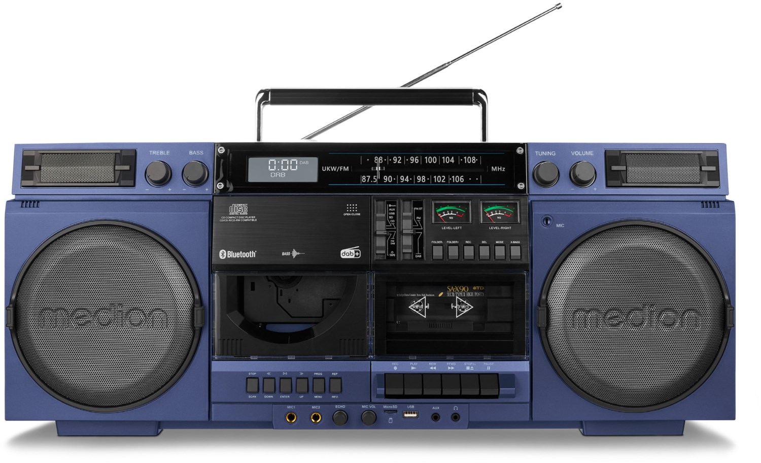 Medion Life P66538 Boombox (MD44538) Radio-Rekorder mit CD + Kassette blau
