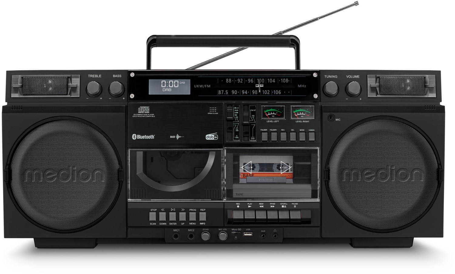 Medion Life P66538 Boombox (MD44538) Radio-Rekorder mit CD + Kassette schwarz
